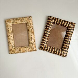 Two Bamboo Tropical Wooden Photo Frames  4" X 5.5" Tabletop Display